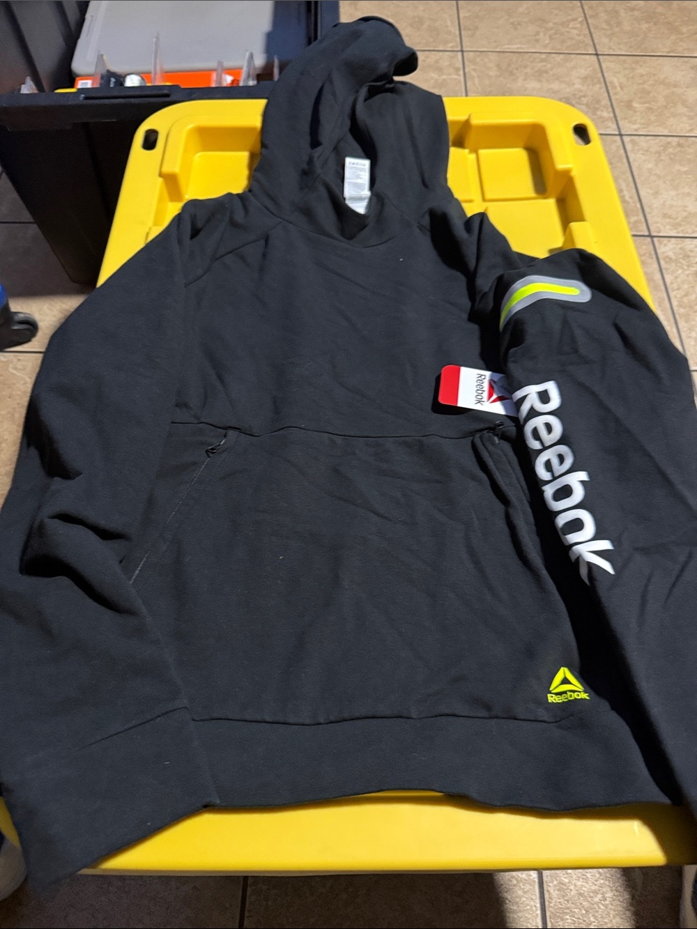 Reebok Kids Black Crewneck Hoodie with Neon Accent